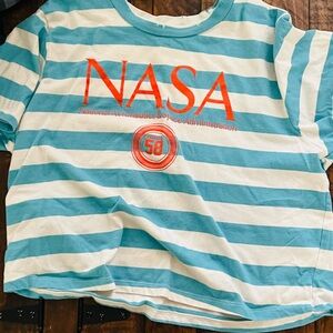 Mighty Fine Blue and White Short Sleeve Tee with NASA Logo